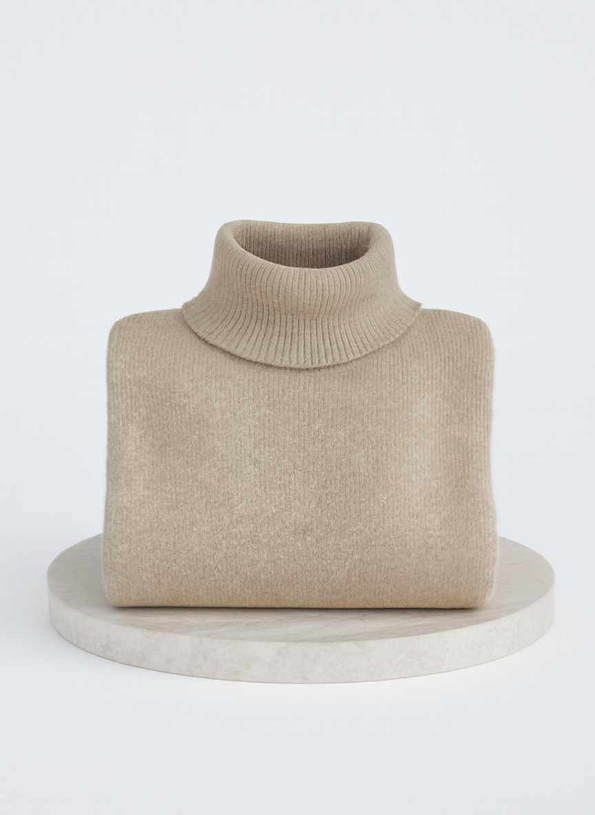 Oversized Turtleneck Sweater with Asymmetric Hem