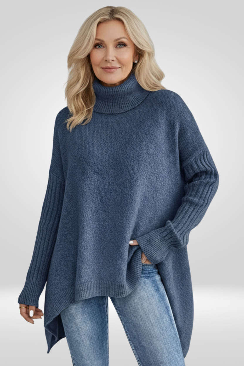 Oversized Turtleneck Sweater with Asymmetric Hem