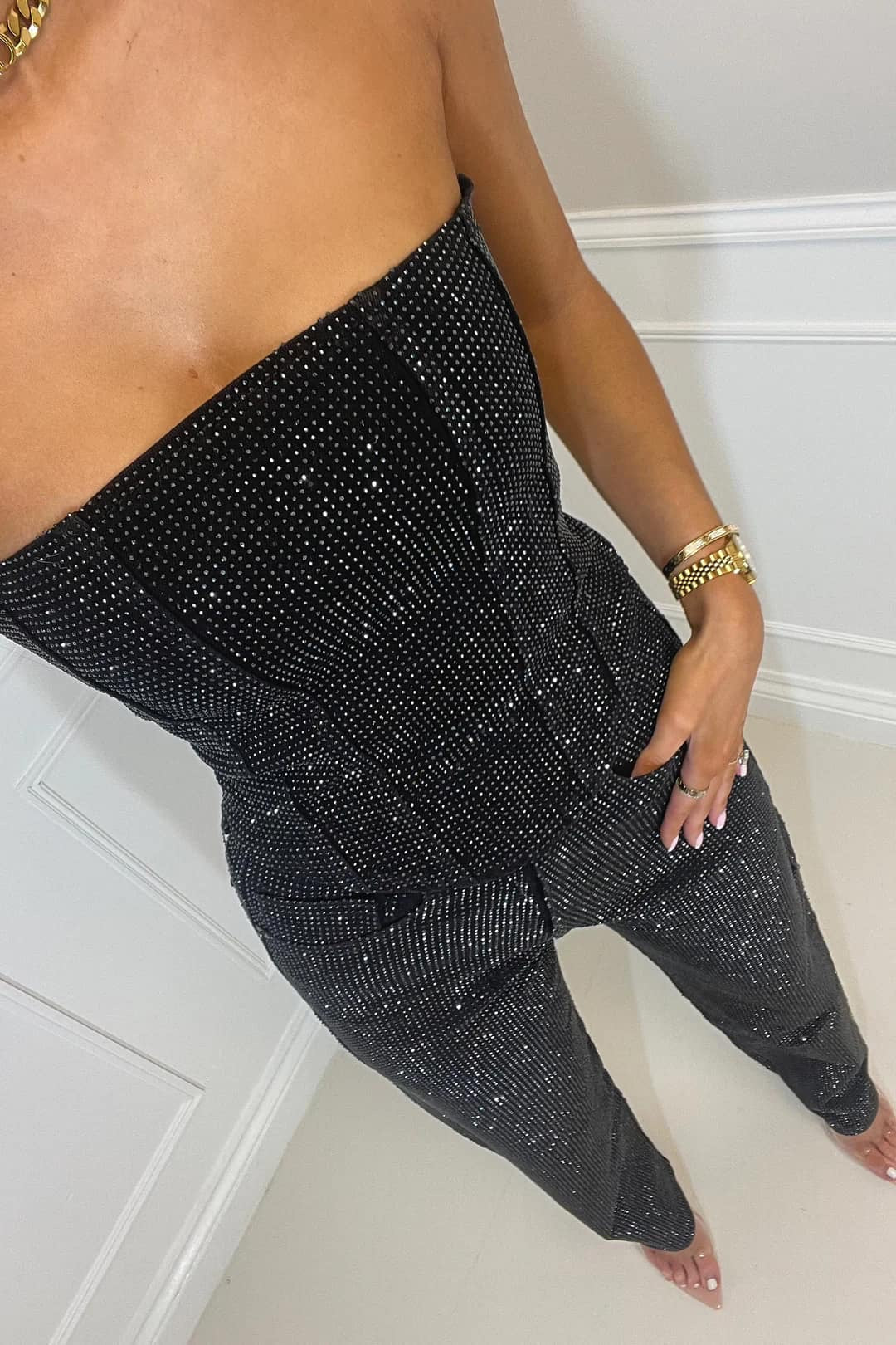 Women's Glitter Top and High-Waist Jeans Set