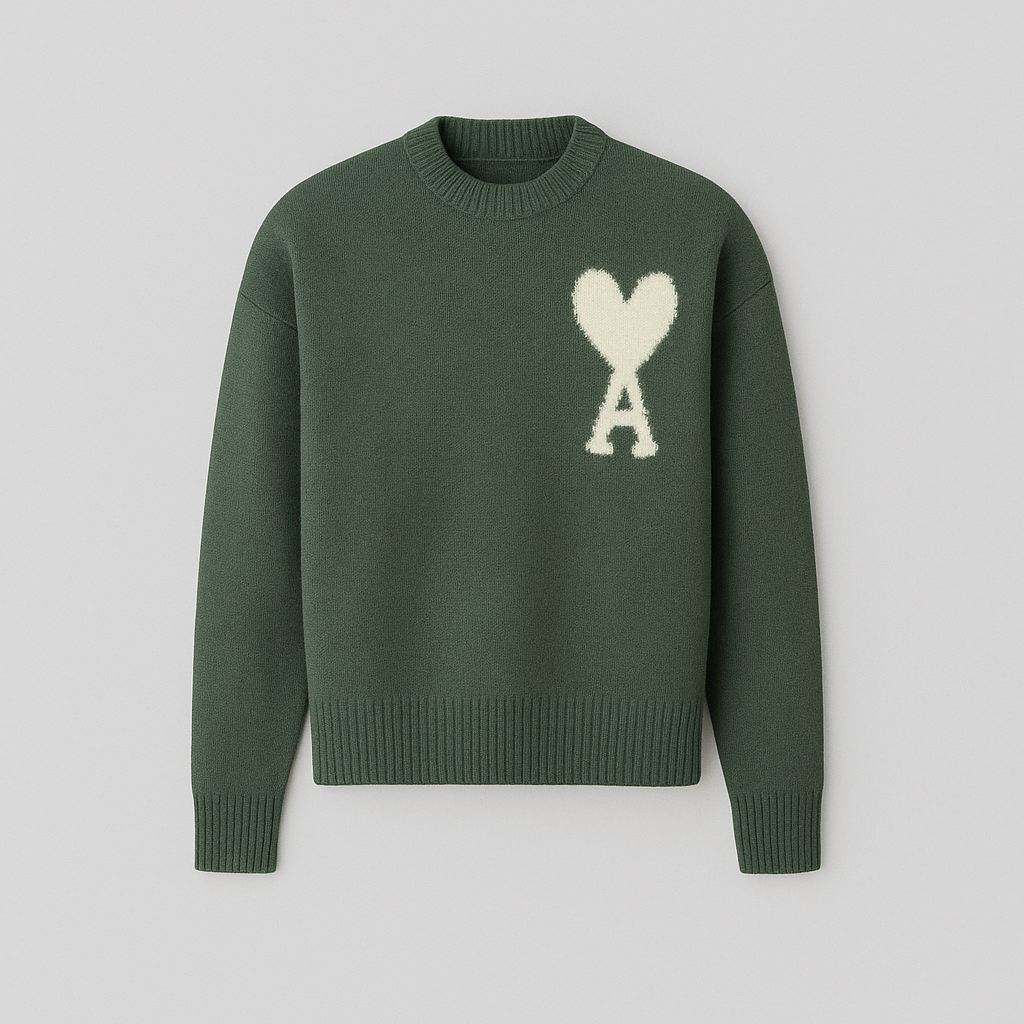Heart Motif Oversized Crew Neck Sweater