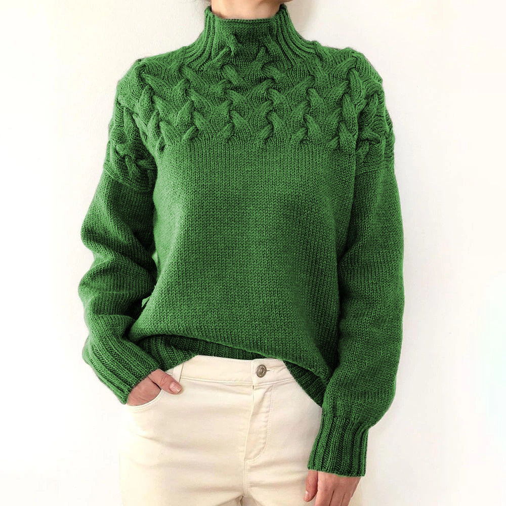 Cable Knit Turtleneck Sweater with Braided Yoke