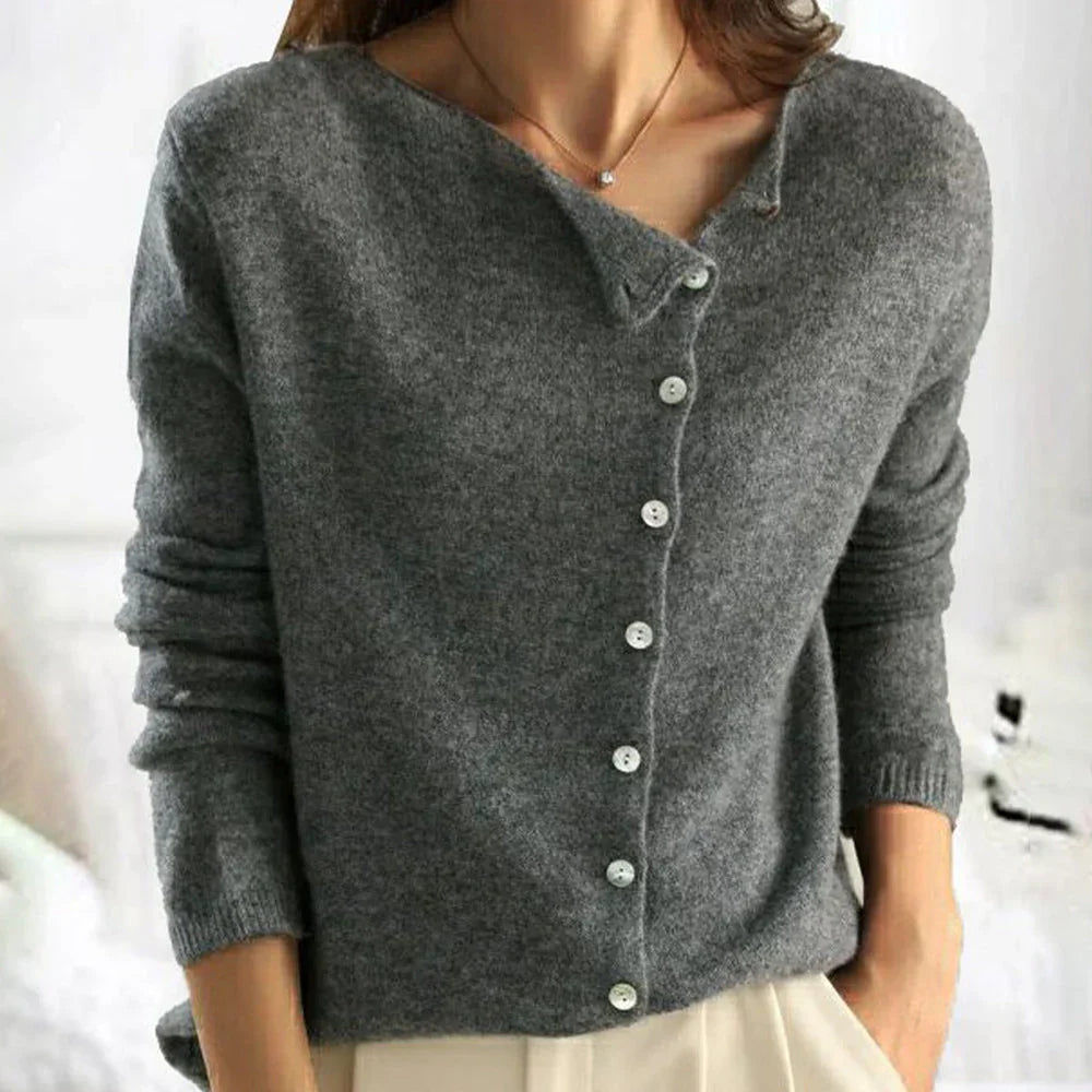 Asymmetric Button Cardigan In Cotton Blend Knit