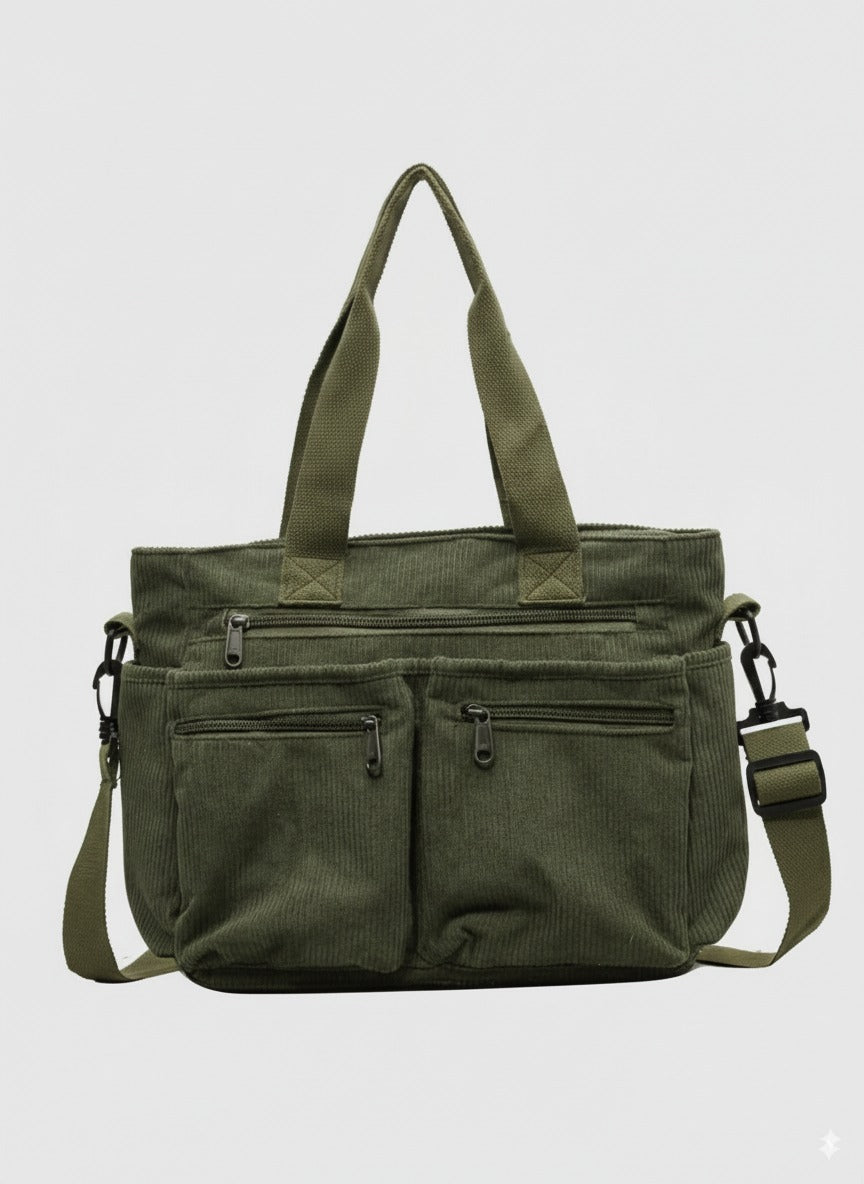 Structured Corduroy Zip Tote Bag