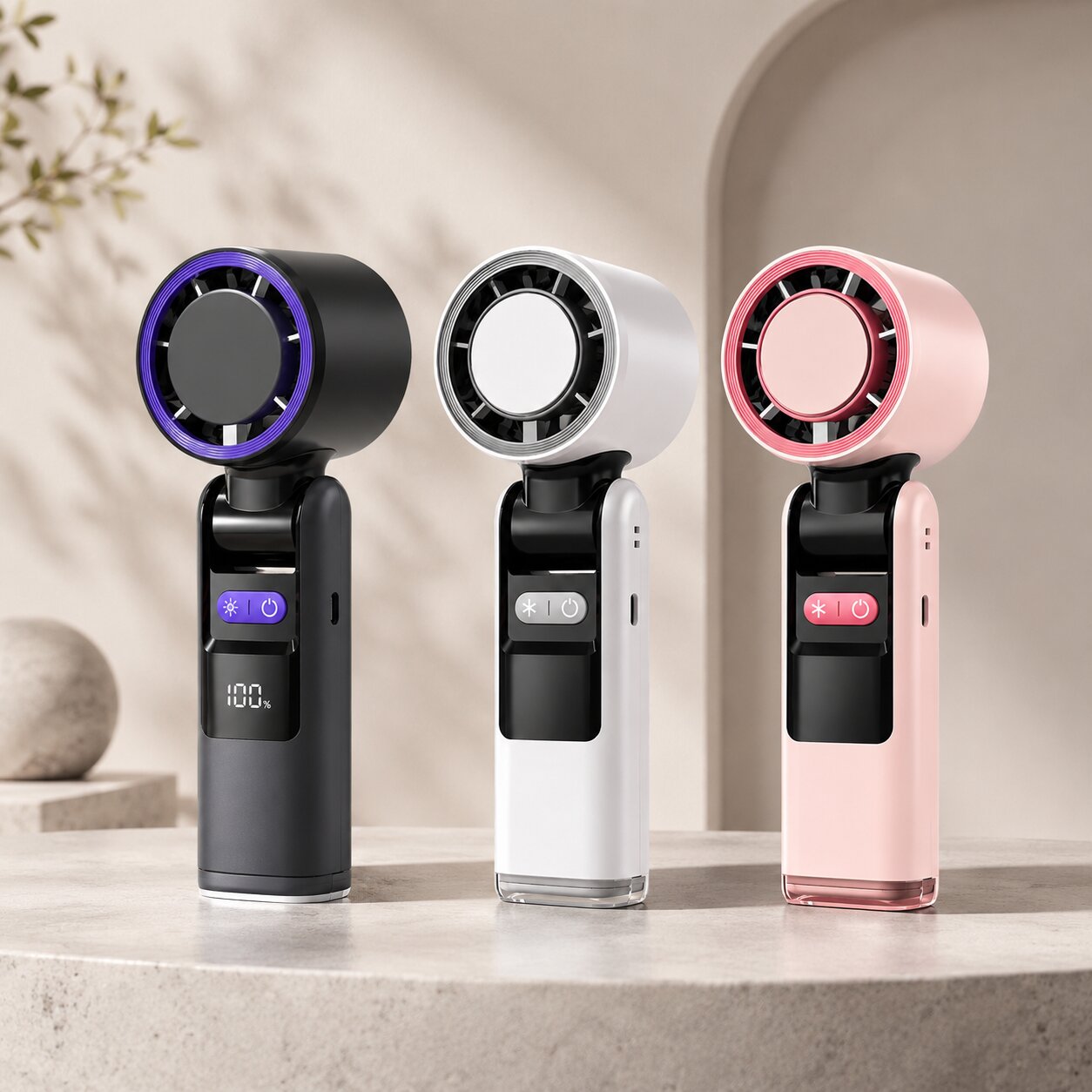 Handheld Fan with Cooling Plate, Flashlight, and 100-Speed Control