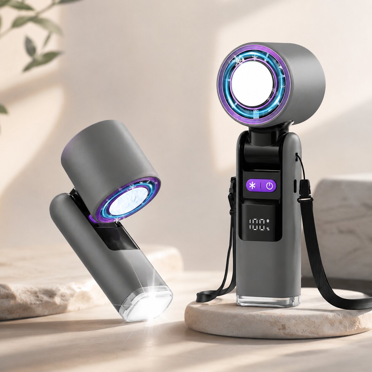 Handheld Fan with Cooling Plate, Flashlight, and 100-Speed Control