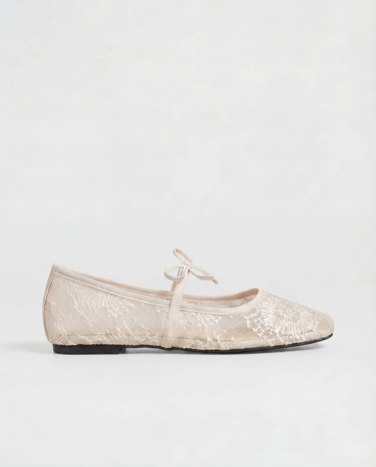 White Lace Ballet Flats with Floral Embroidery