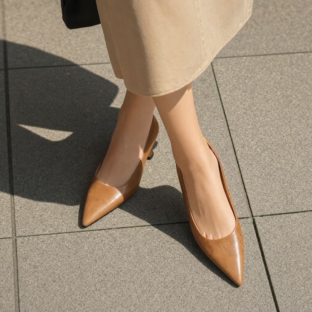 Leather Pointed-Toe Thin Heel Pump - lifestyle shot