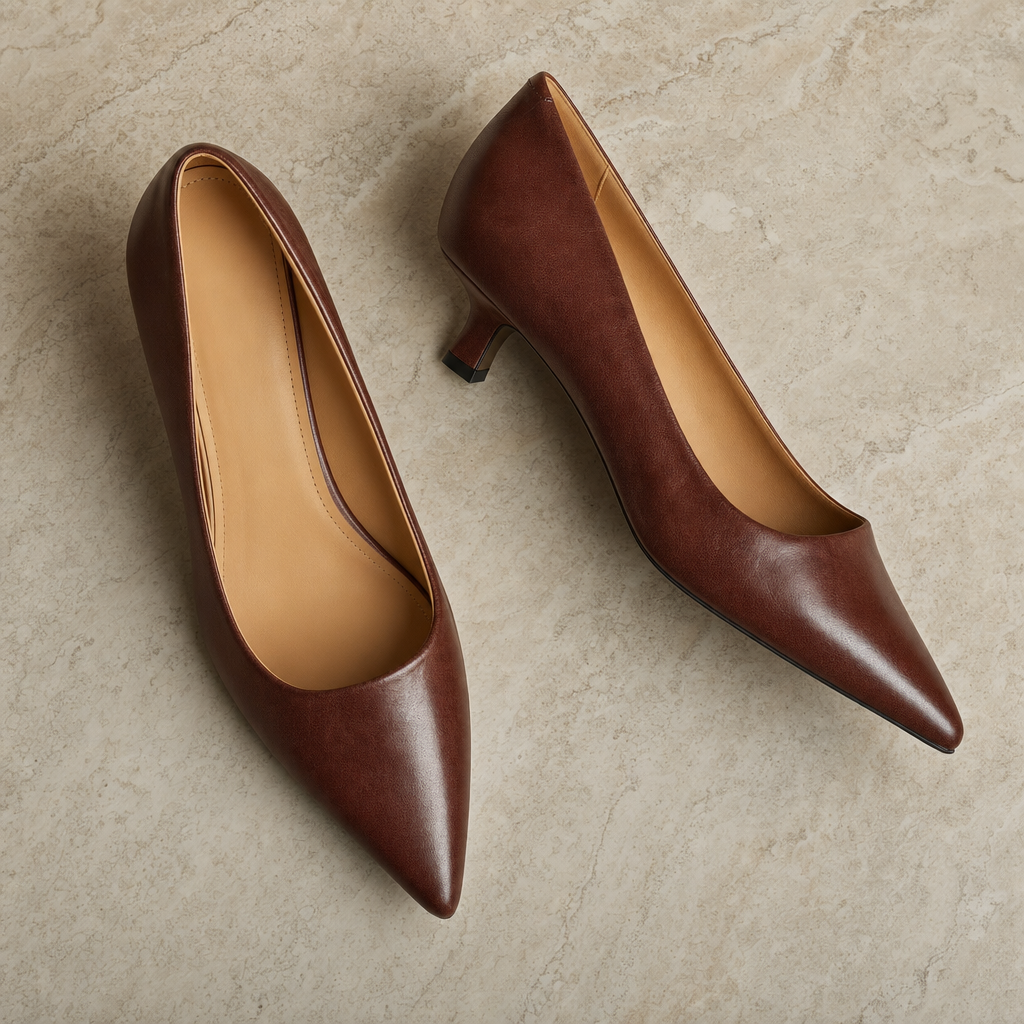 Leather Pointed-Toe Thin Heel Pump - flatlay