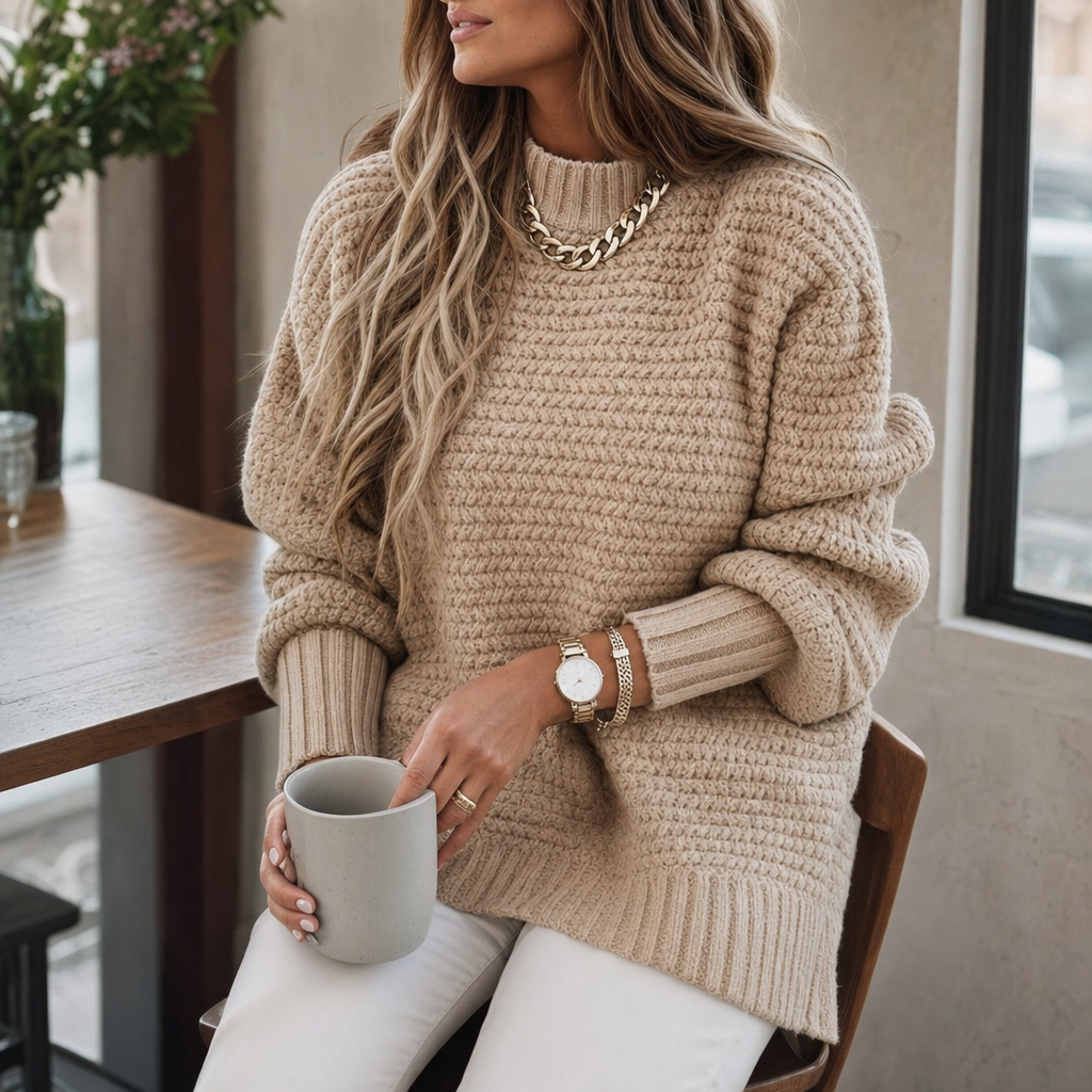 Waffle Knit Jumper with Mock Neck