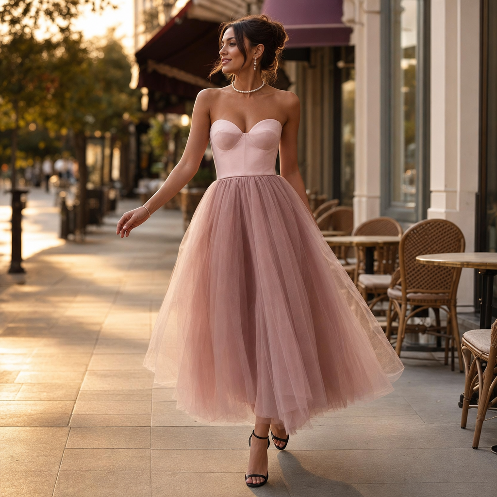 Women's Strapless Tulle Evening Dress - lifestyle shot