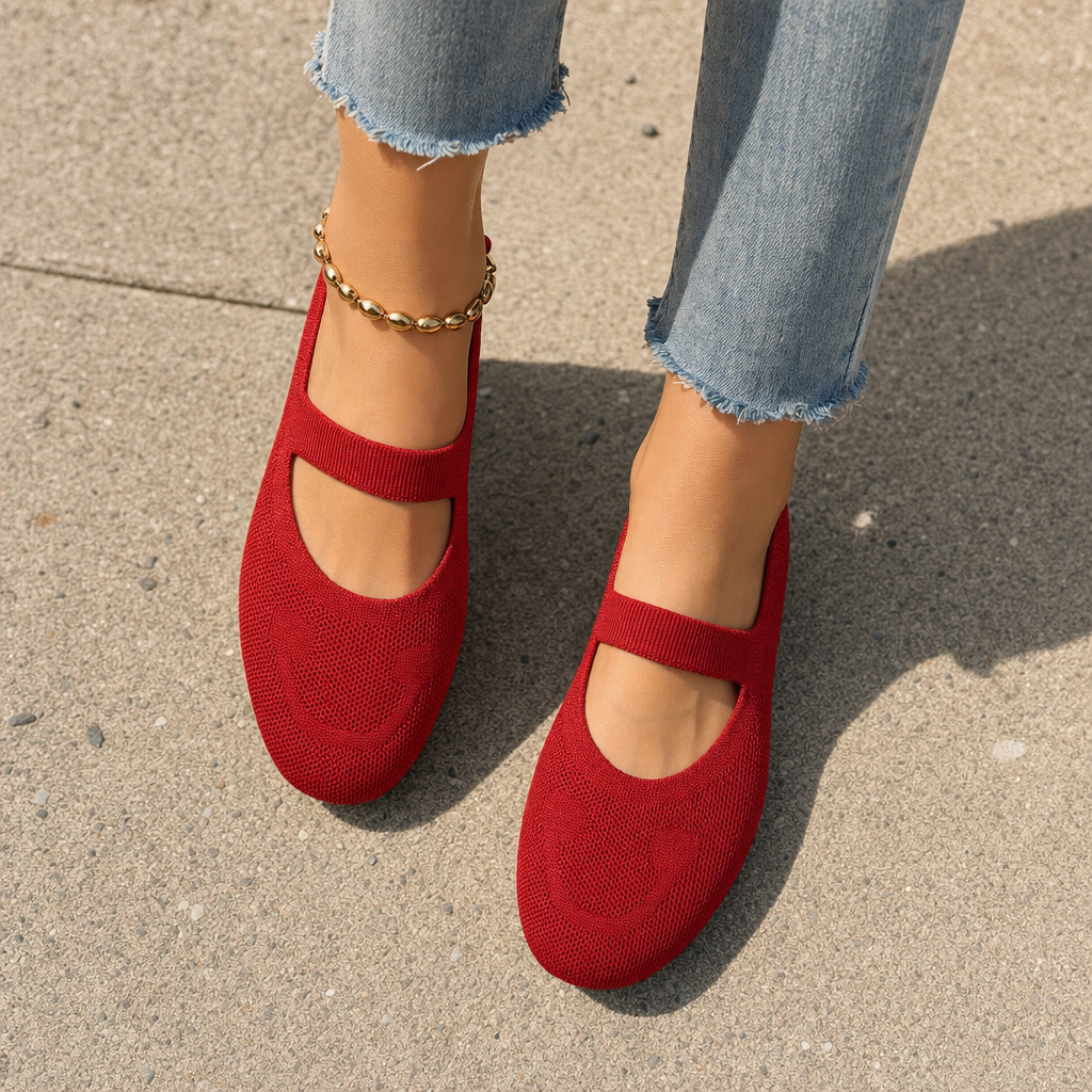 Mary Jane Ballet Flats With Smiling Face Detail - lifestyle shot