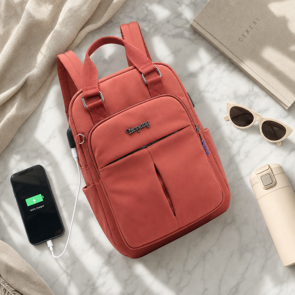 Anti-Theft USB Charging Travel Backpack - flatlay