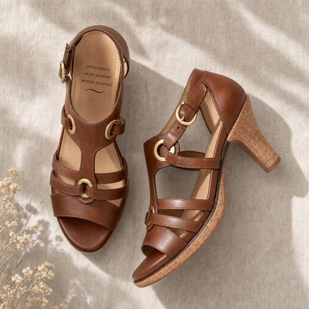 Women's Orthopedic Arch Support Wedge Sandals - flatlay