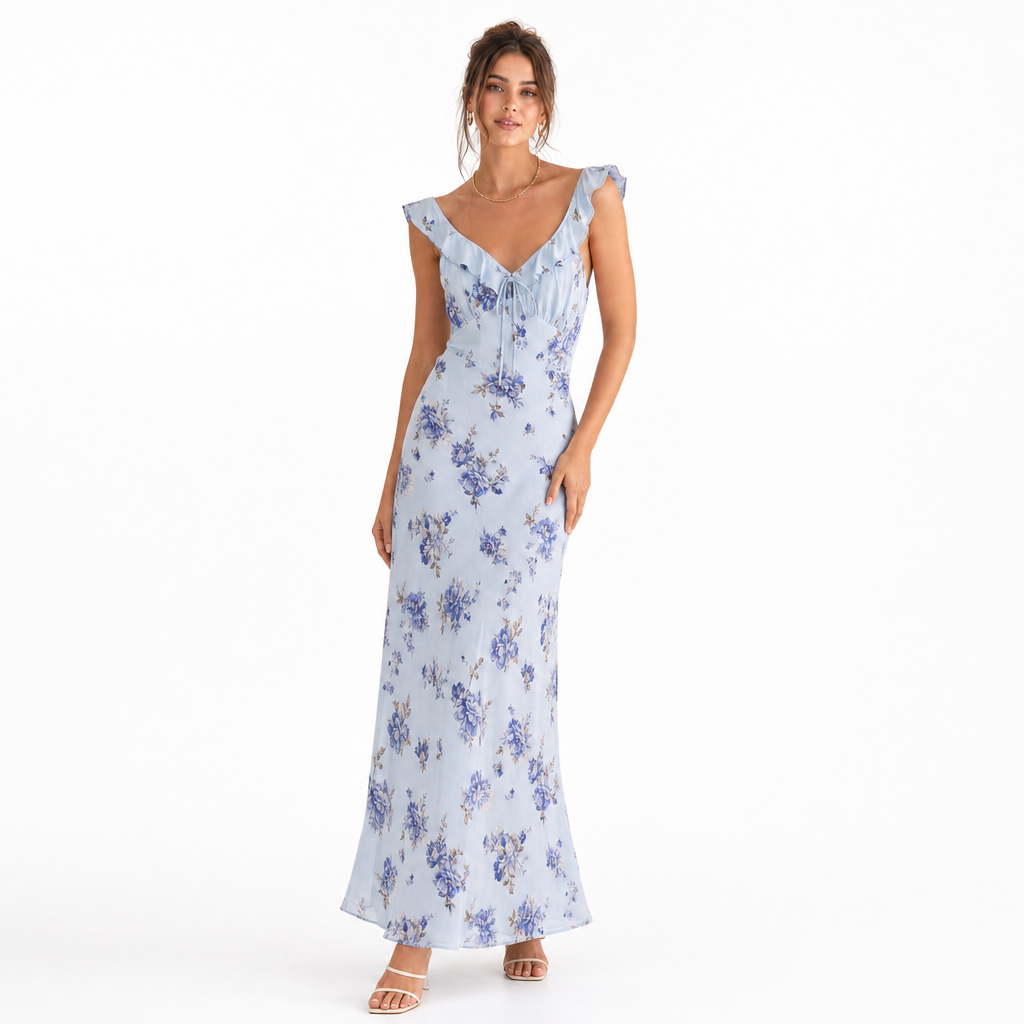 Floral Sleeveless Backless Beach Dress - studio shot