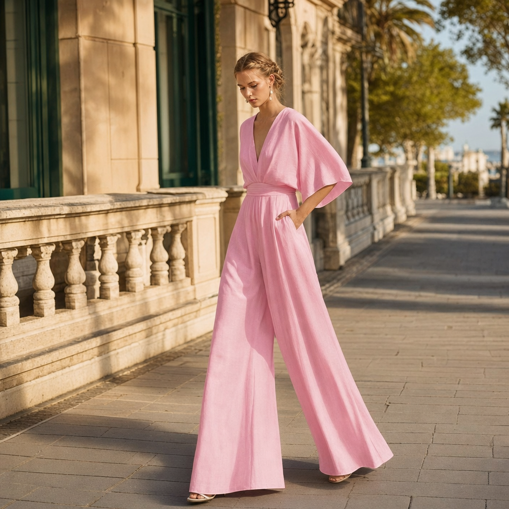 Wide Leg Linen Blend Evening Jumpsuit - lifestyle shot