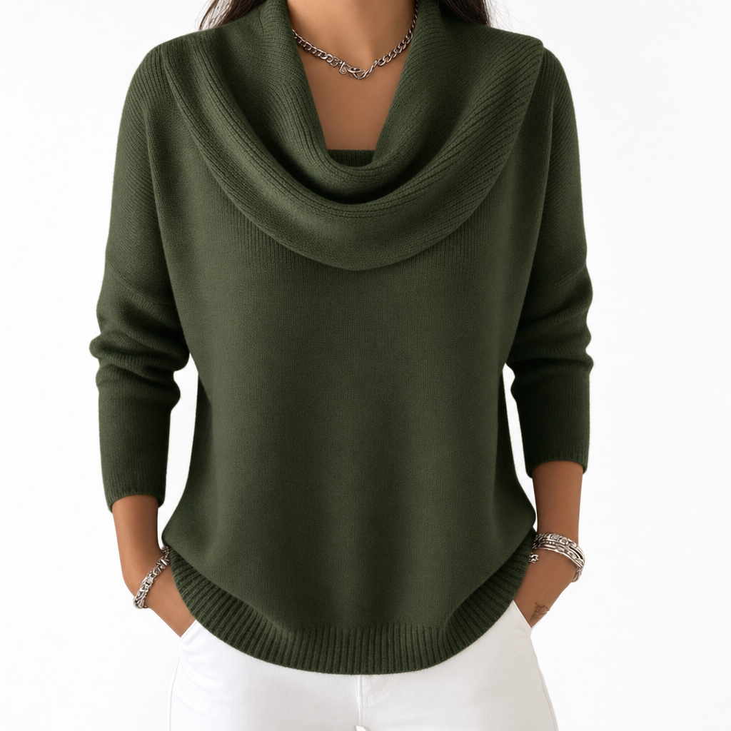 Cowl Neck Knit Jumper with Ribbed Hem