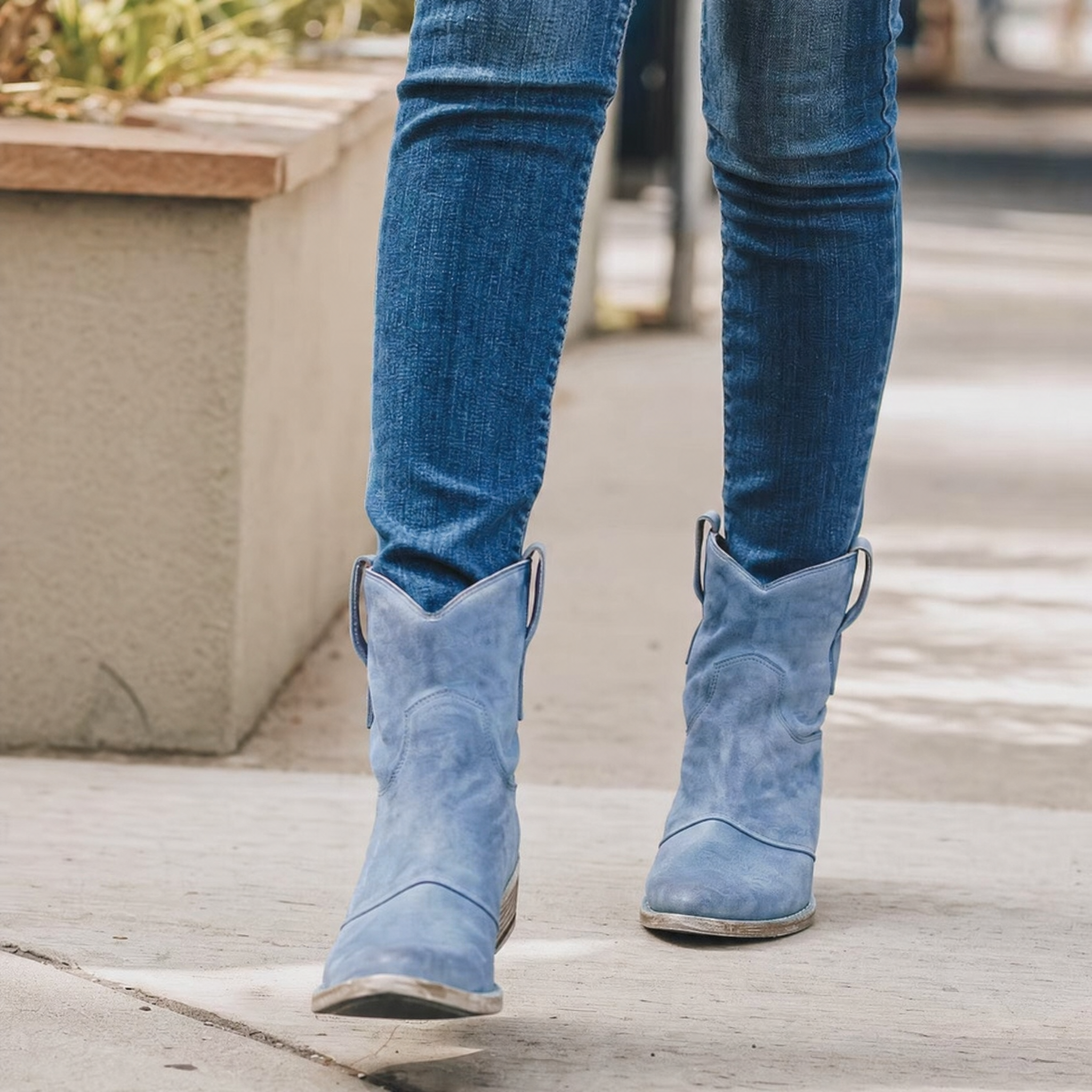 Western Pointed Toe Slip-On Ankle Boots for Women