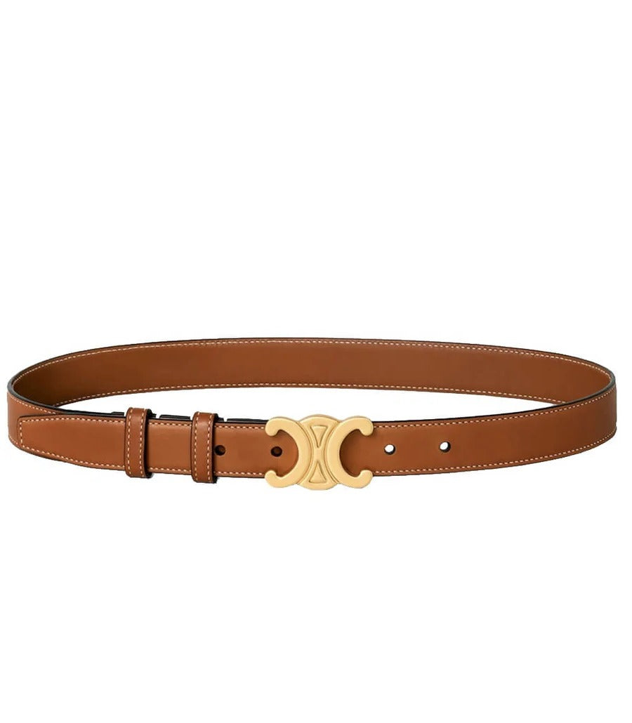 Classic Leather Belt With Polished Gold Buckle