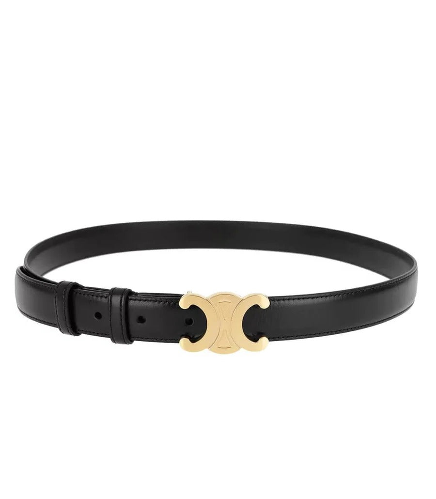 Classic Leather Belt With Polished Gold Buckle