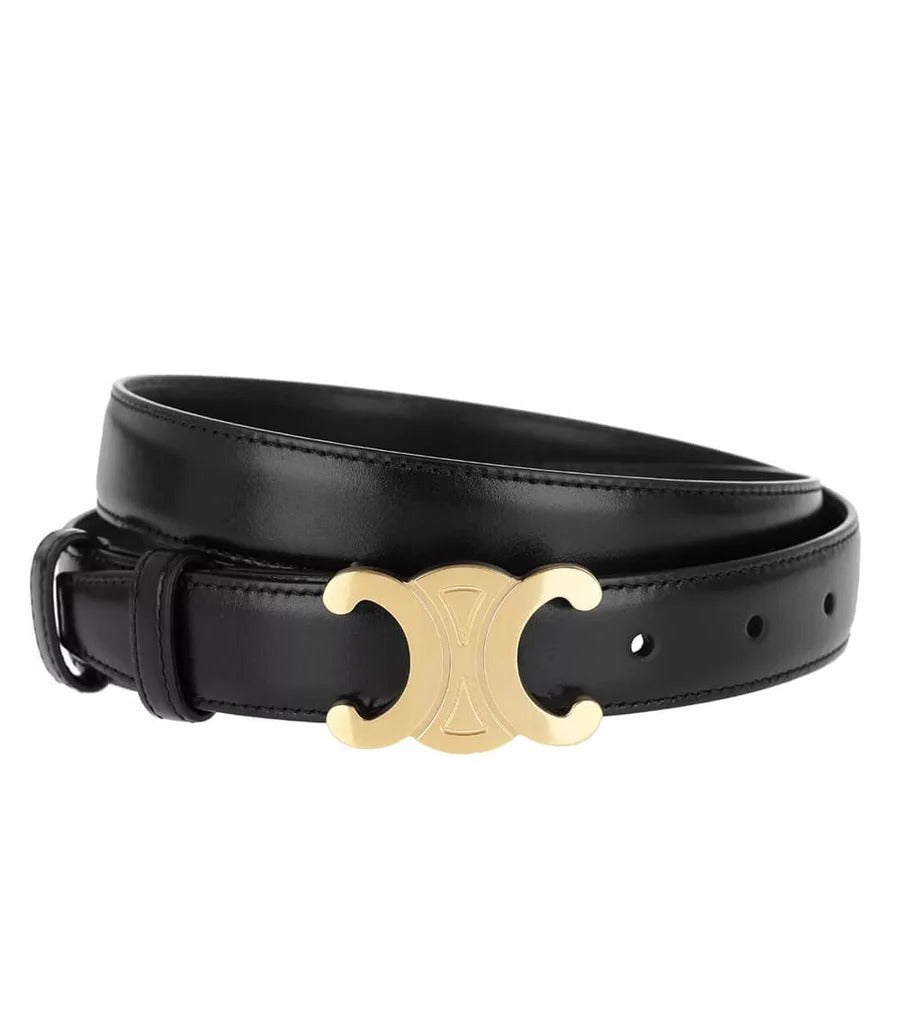 Classic Leather Belt With Polished Gold Buckle