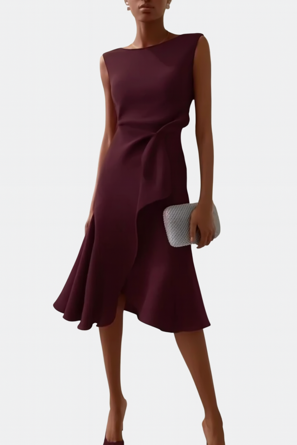 Asymmetric Draped Hem Sleeveless Midi Dress