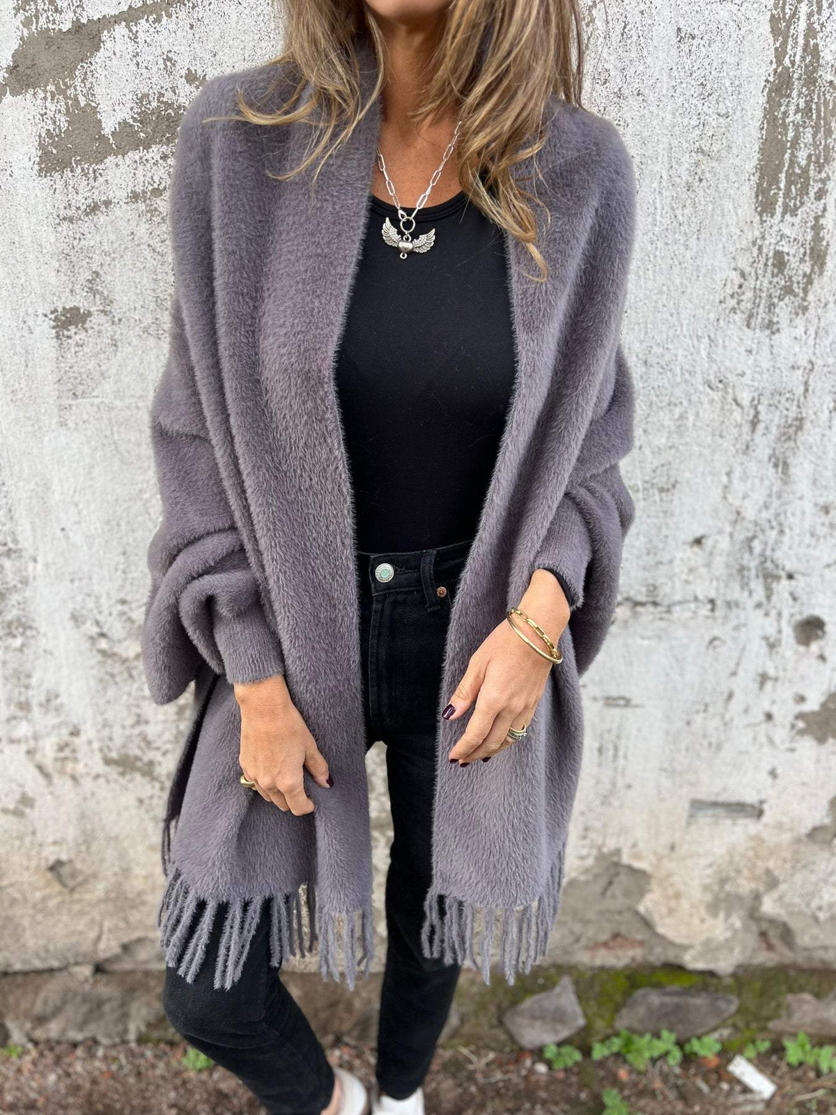 Long Winter Coat With Tassel Detail