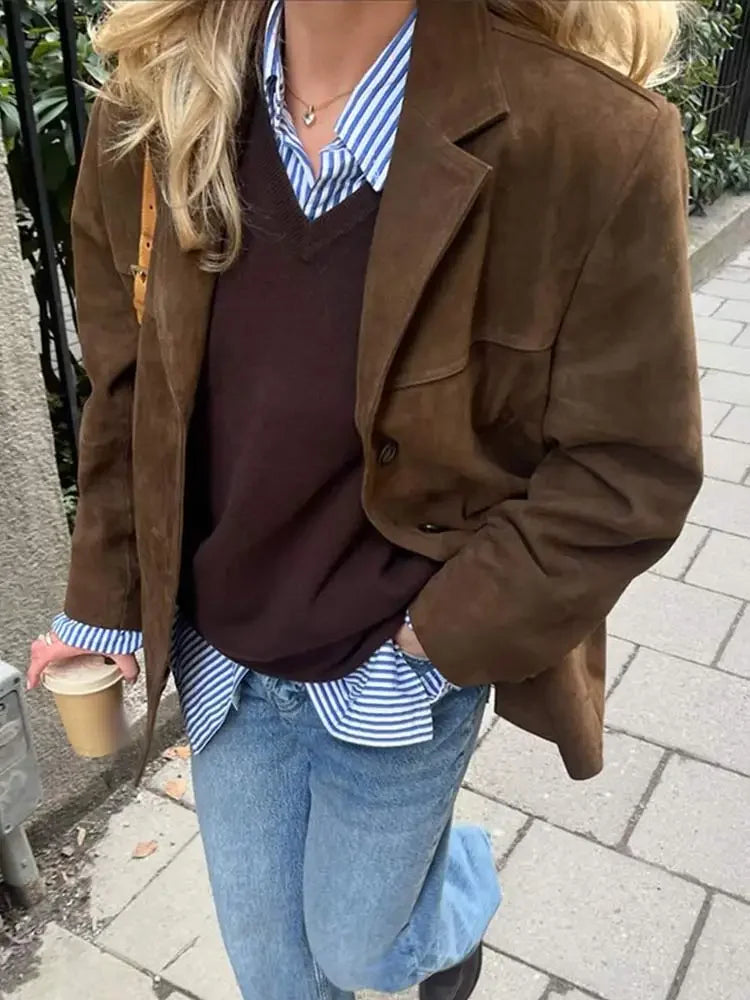 Elegant Faux Suede Autumn Jacket