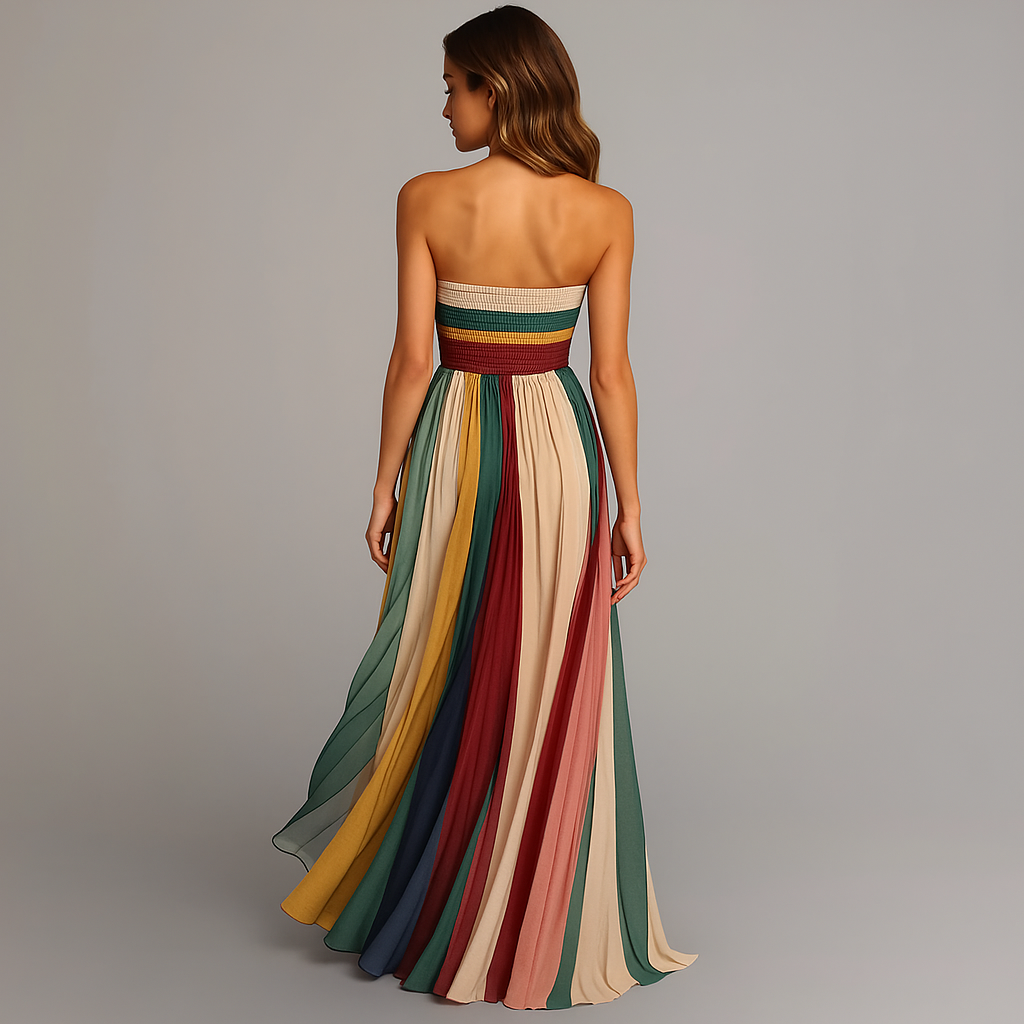 Women's Strapless Pleated Maxi Party Dress