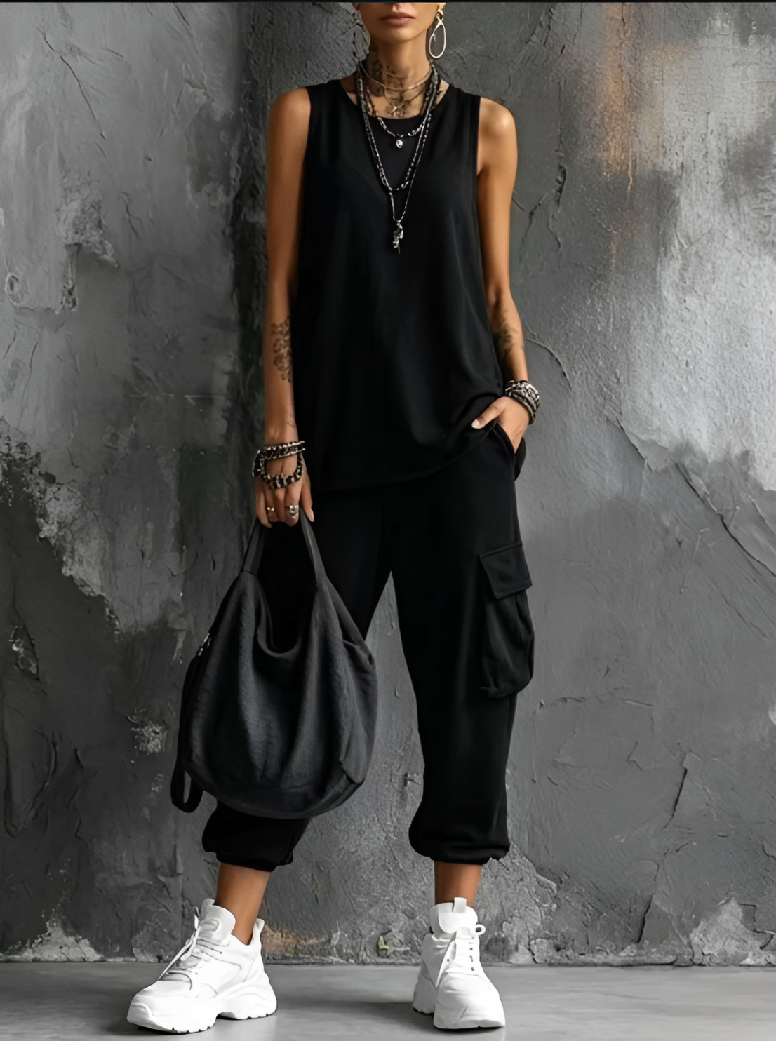 Sleeveless V-Neck Set with Utility Pocket Pants
