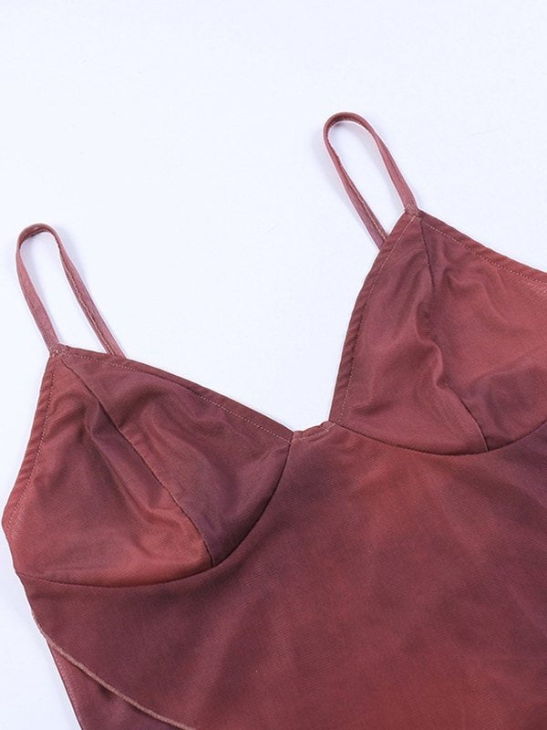 Crisscross Mesh Ruffle Hem Cami Top