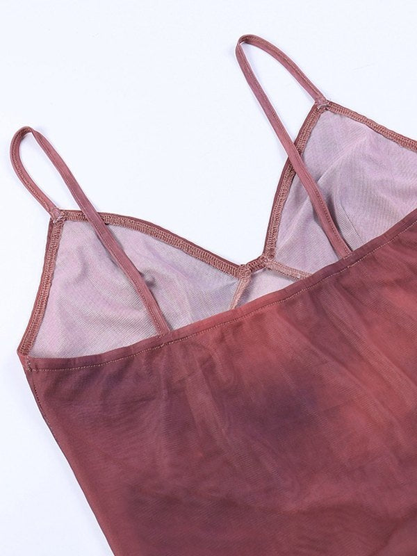 Crisscross Mesh Ruffle Hem Cami Top