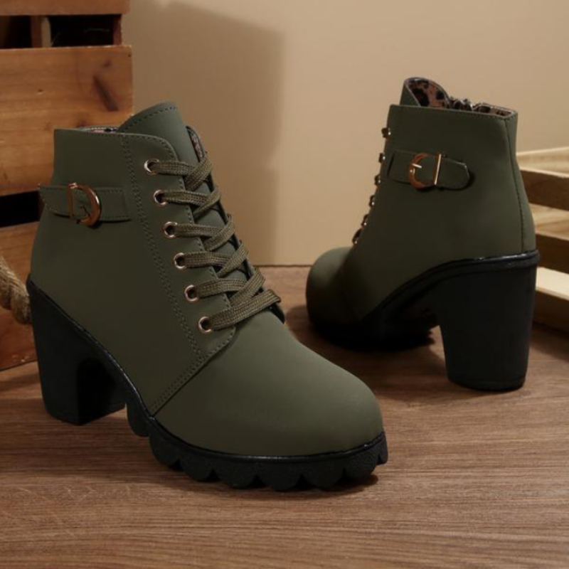 Lace-Up Block Heel Orthopedic Ankle Boots