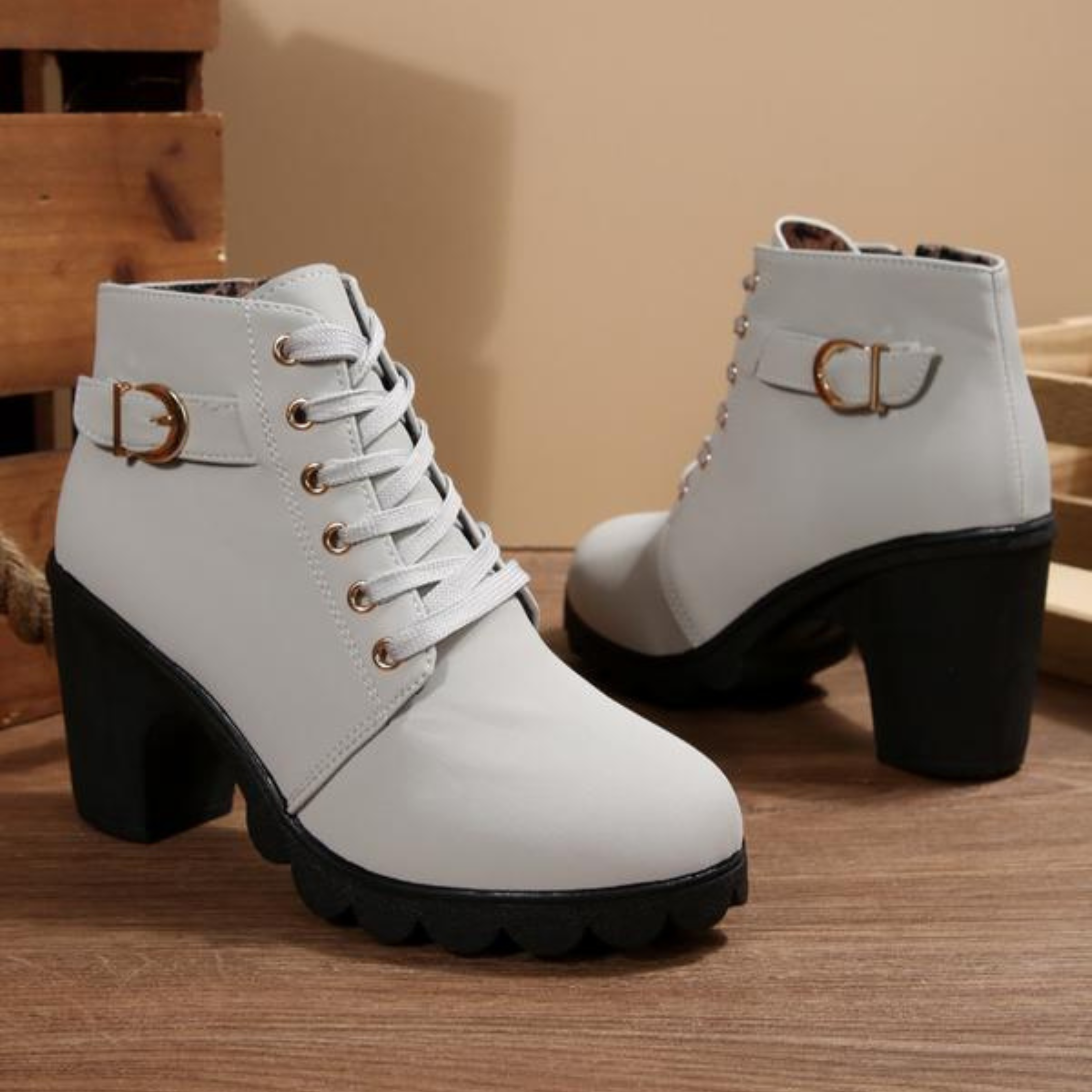 Lace-Up Block Heel Orthopedic Ankle Boots
