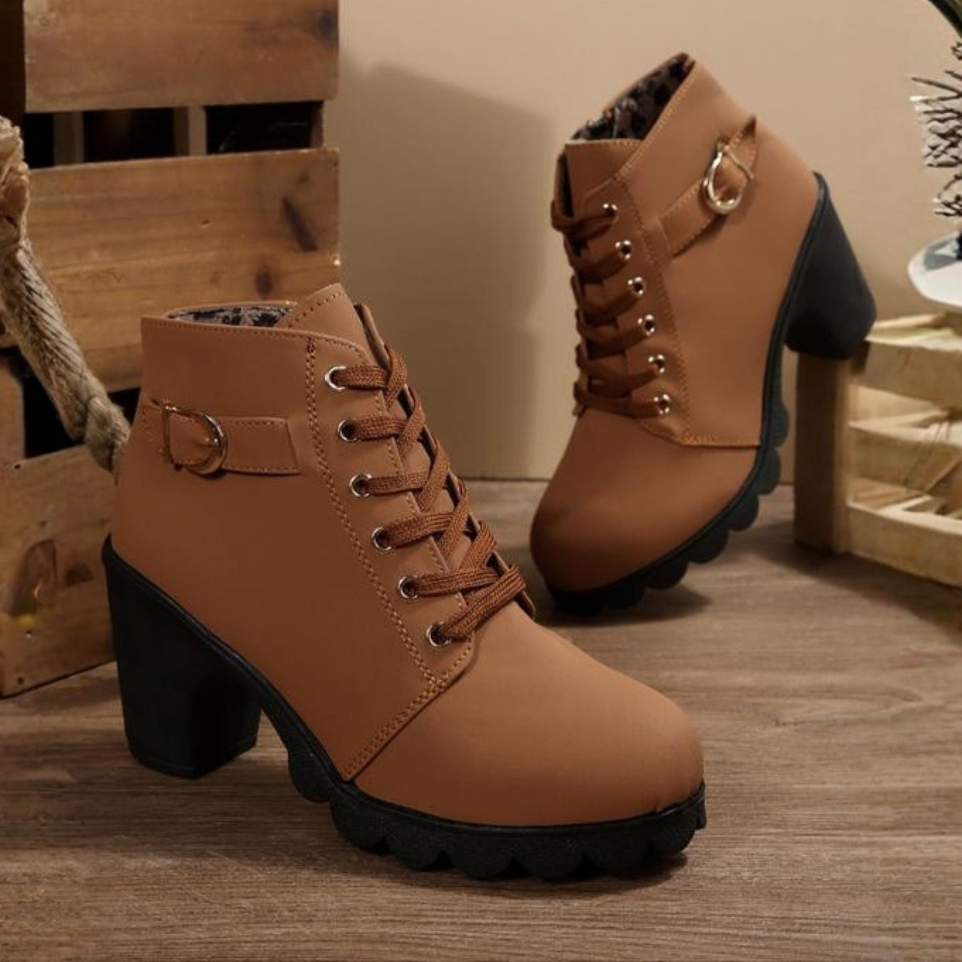 Lace-Up Block Heel Orthopedic Ankle Boots