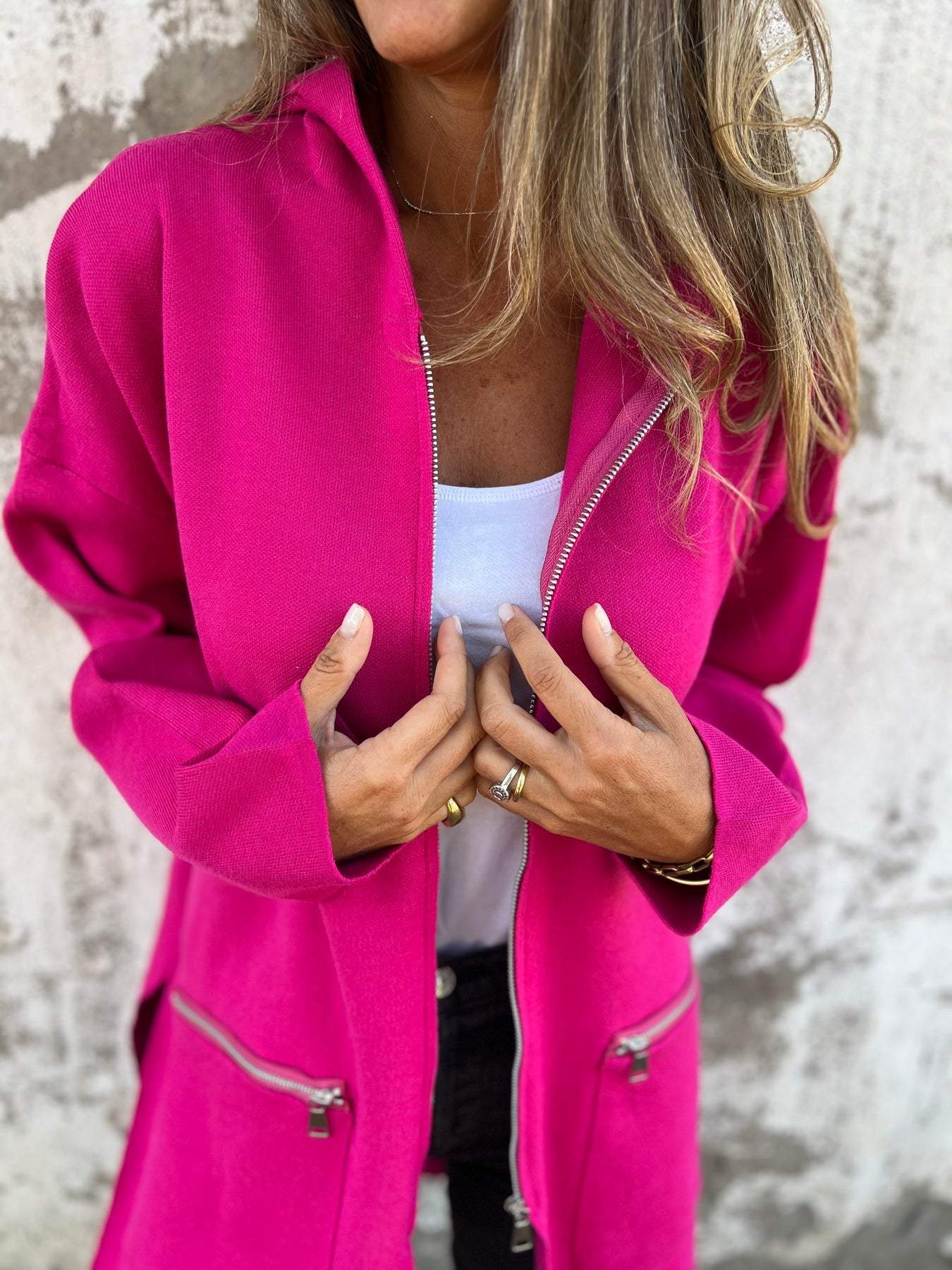 Long Hooded Cardigan With Full Length Zip