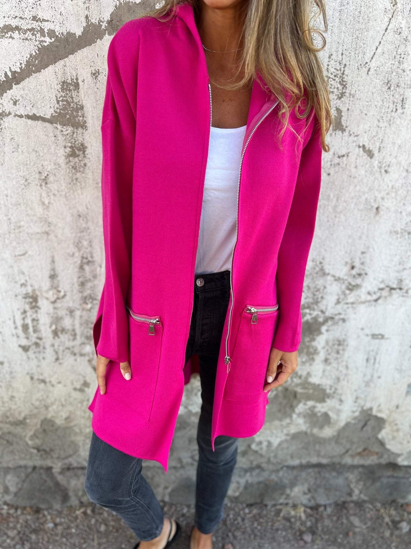 Long Hooded Cardigan With Full Length Zip