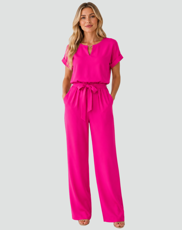 Cinched Waist Short Sleeve Jumpsuit