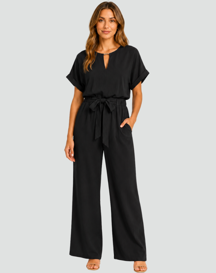 Cinched Waist Short Sleeve Jumpsuit