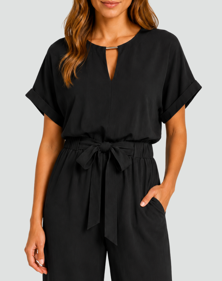Cinched Waist Short Sleeve Jumpsuit