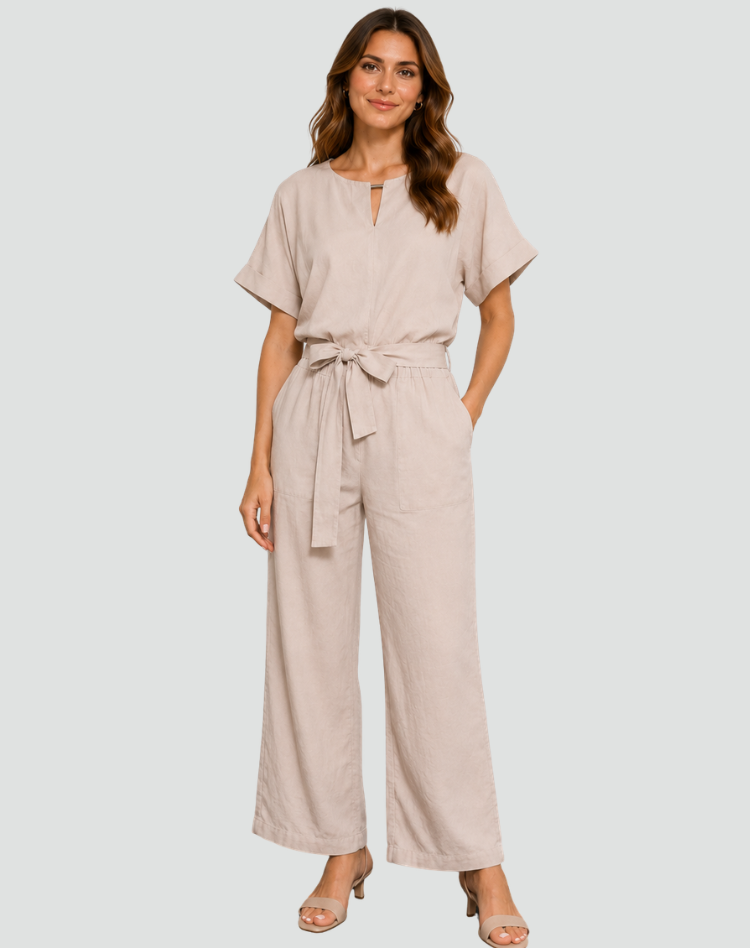 Cinched Waist Short Sleeve Jumpsuit