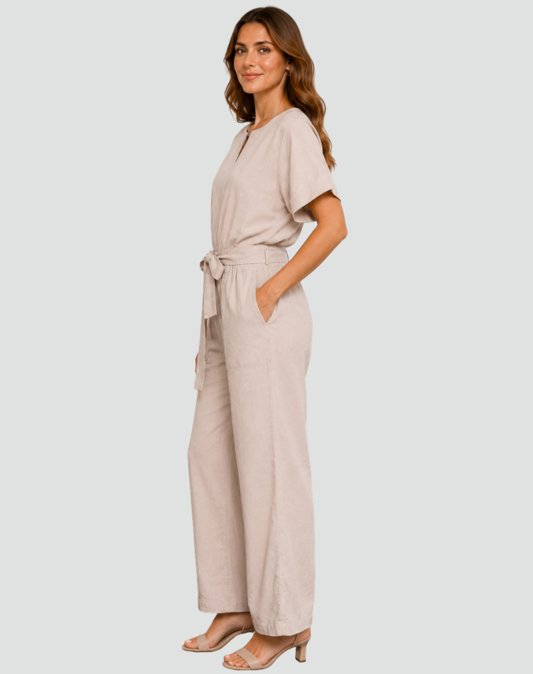 Cinched Waist Short Sleeve Jumpsuit