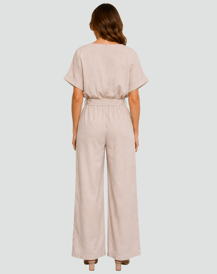 Cinched Waist Short Sleeve Jumpsuit