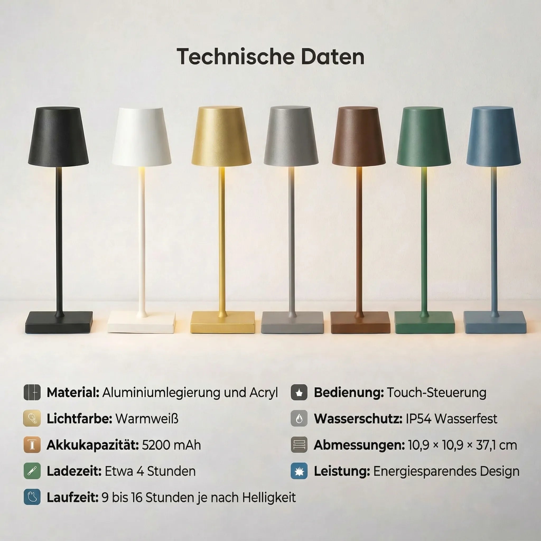 Cordless LED Table Lamp with Touch Dimmer and 16-Hour Battery