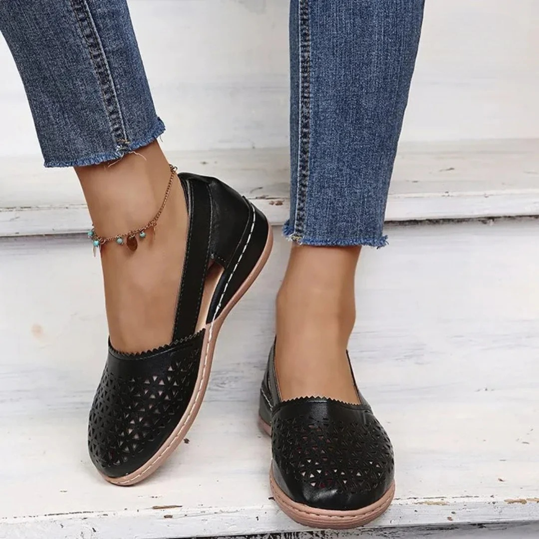 Cutout Slip-On Flats – Cushioned Insole – Breathable Design – Low Platform