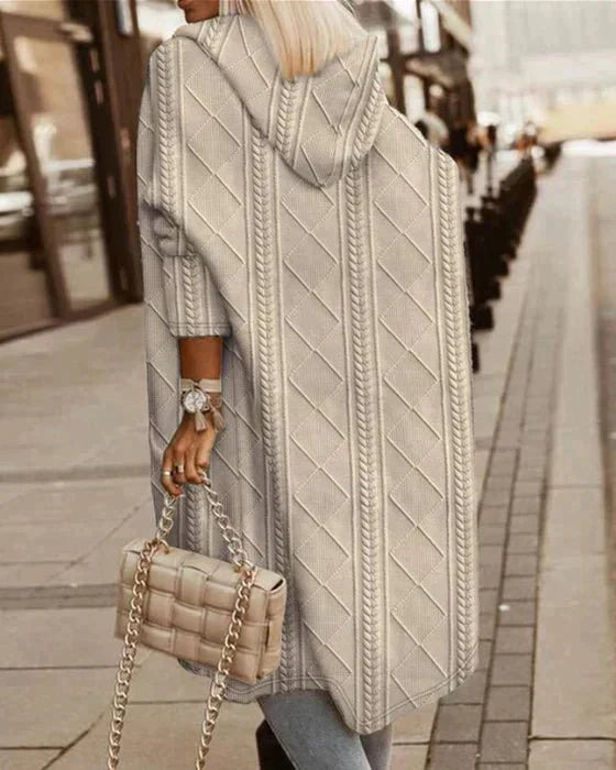 Longline Hooded Cardigan With Draped Soft Knit