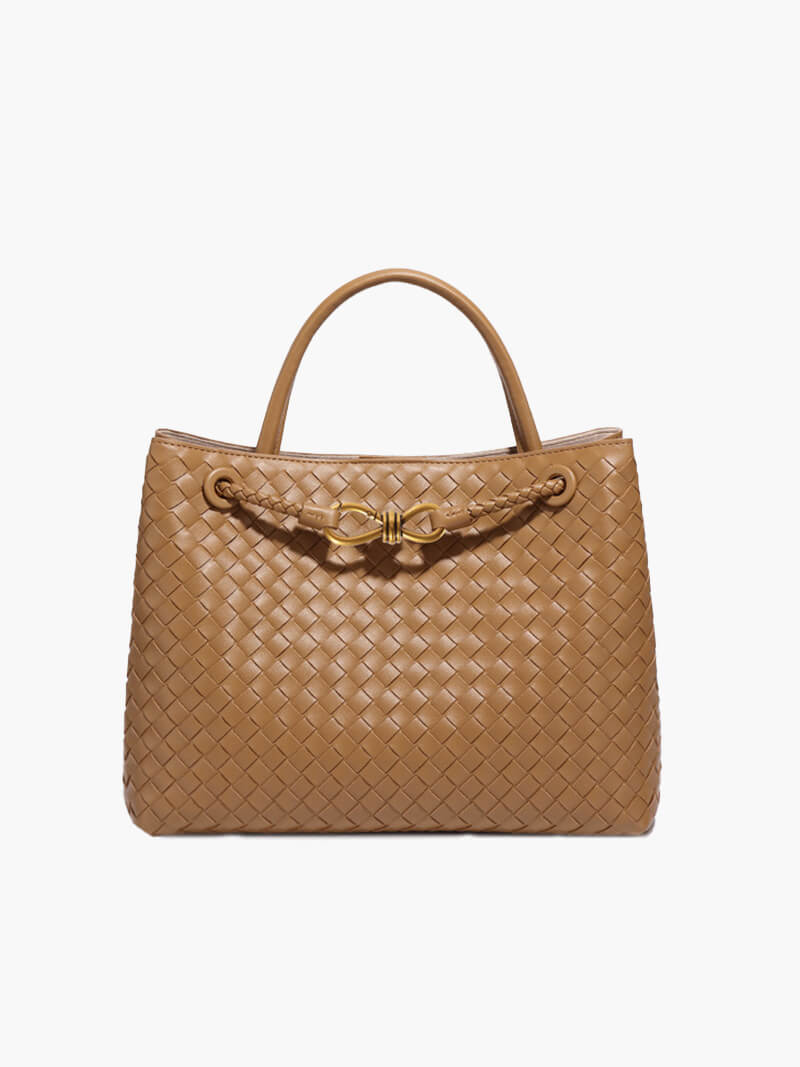 Structured Braided Faux Leather Tote Handbag