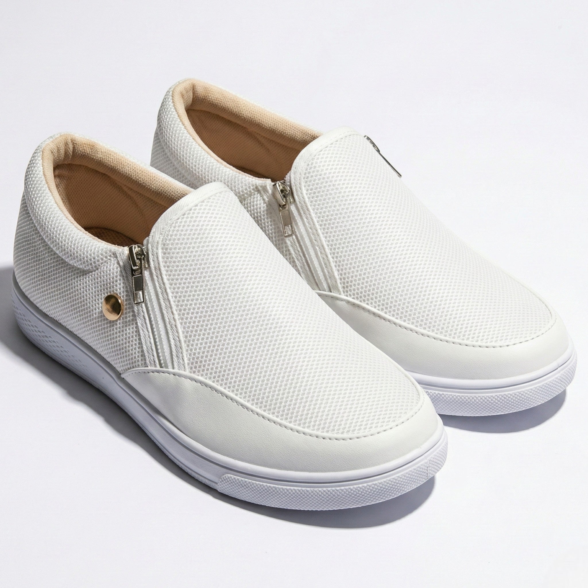 Women's Breathable Zip-Up Textured Trainers