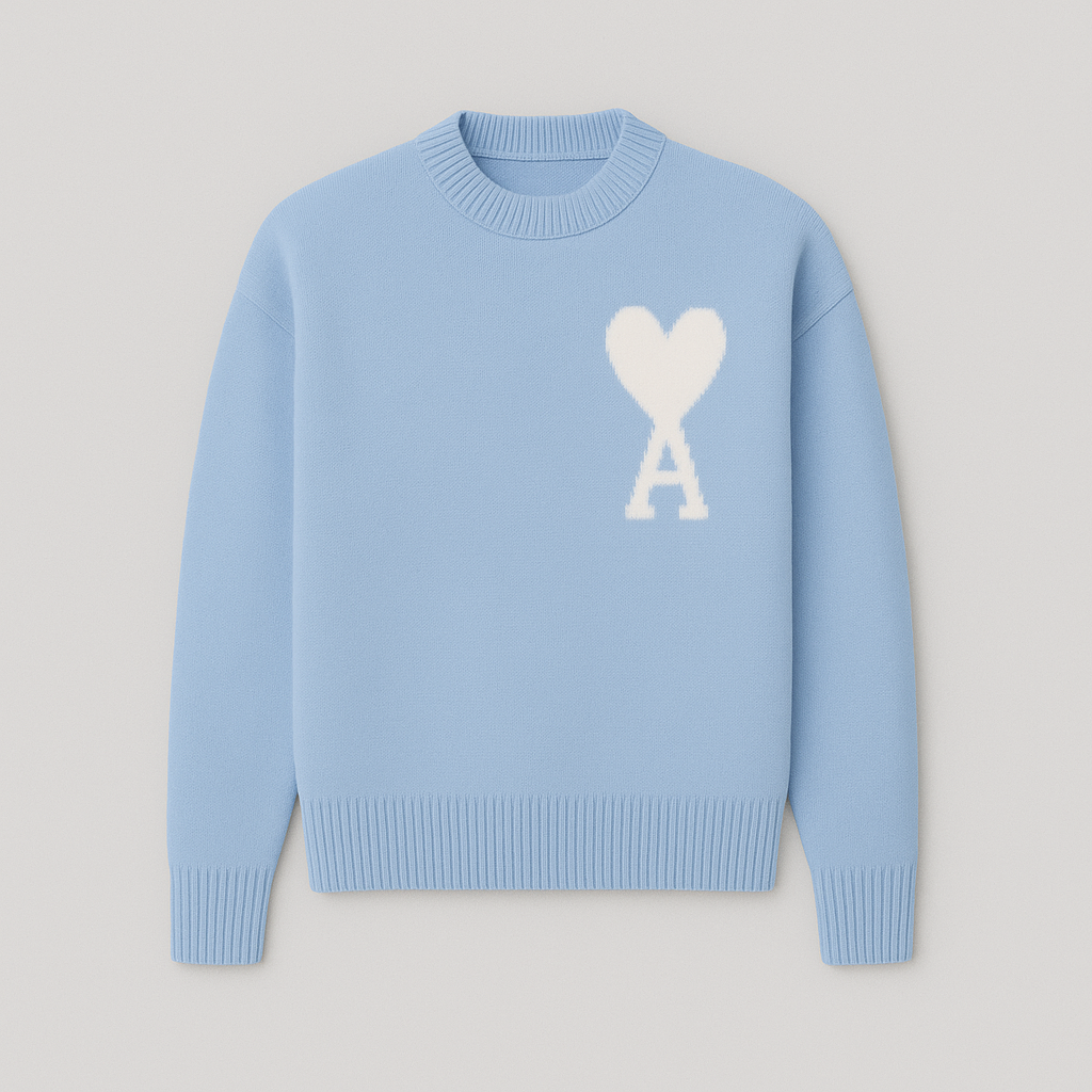 Heart Motif Oversized Crew Neck Sweater
