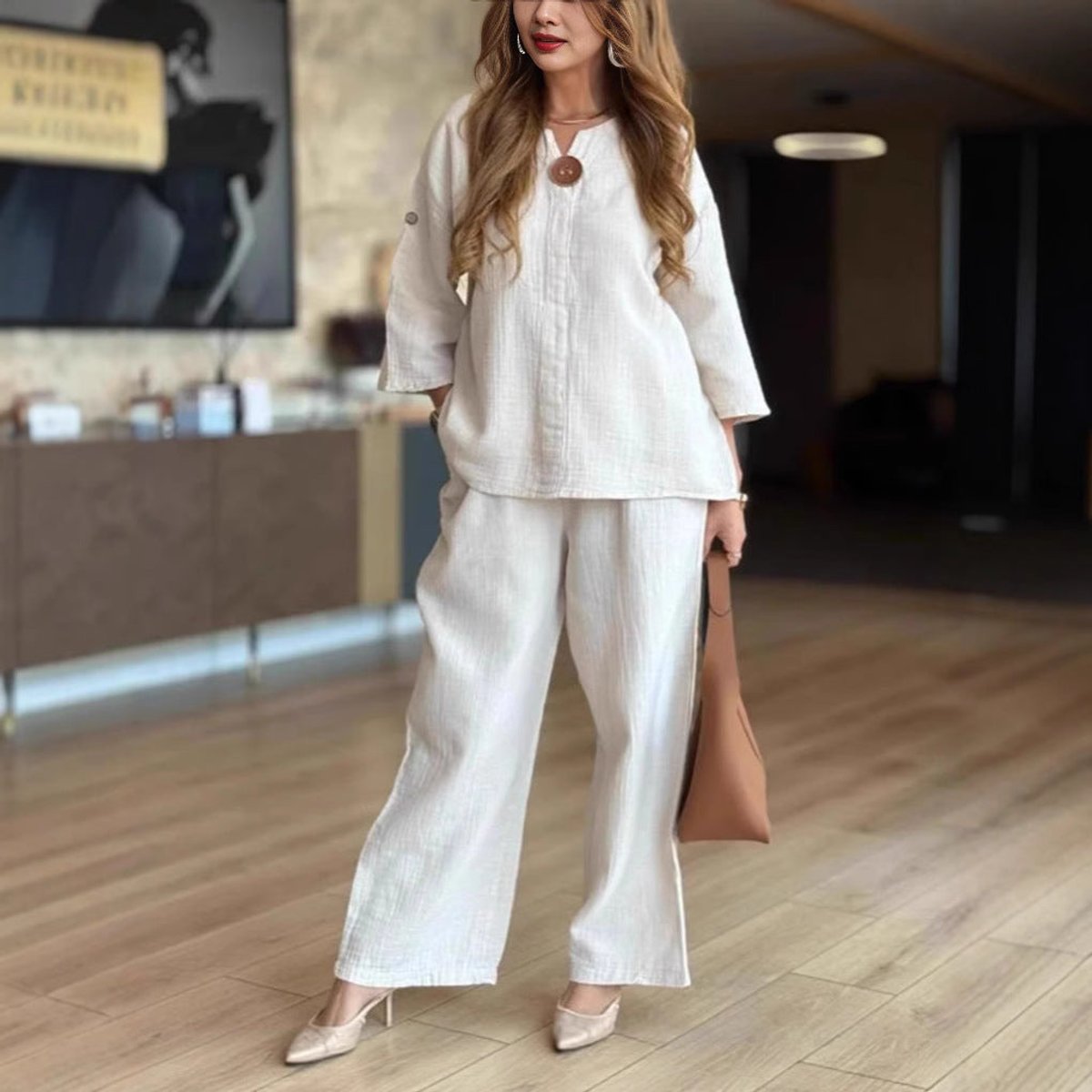 3/4 Sleeve Tunic and Wide Leg Pants Set