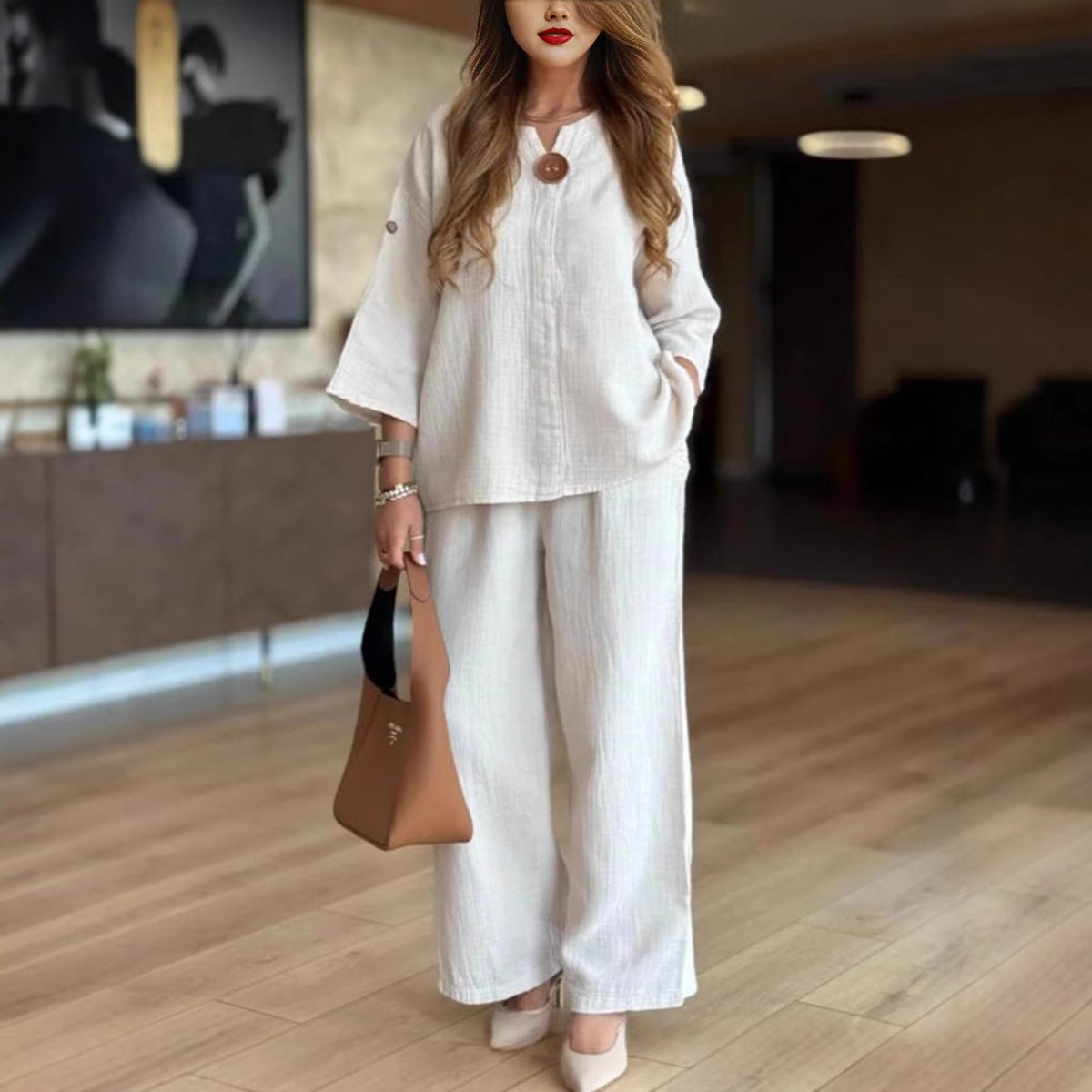 3/4 Sleeve Tunic and Wide Leg Pants Set